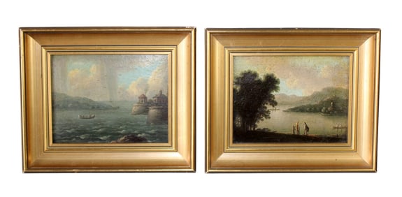 Lot of 2 French oil on carton landscape paintings