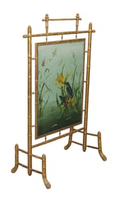 French faux bamboo giltwood screen with oil on canvas painting