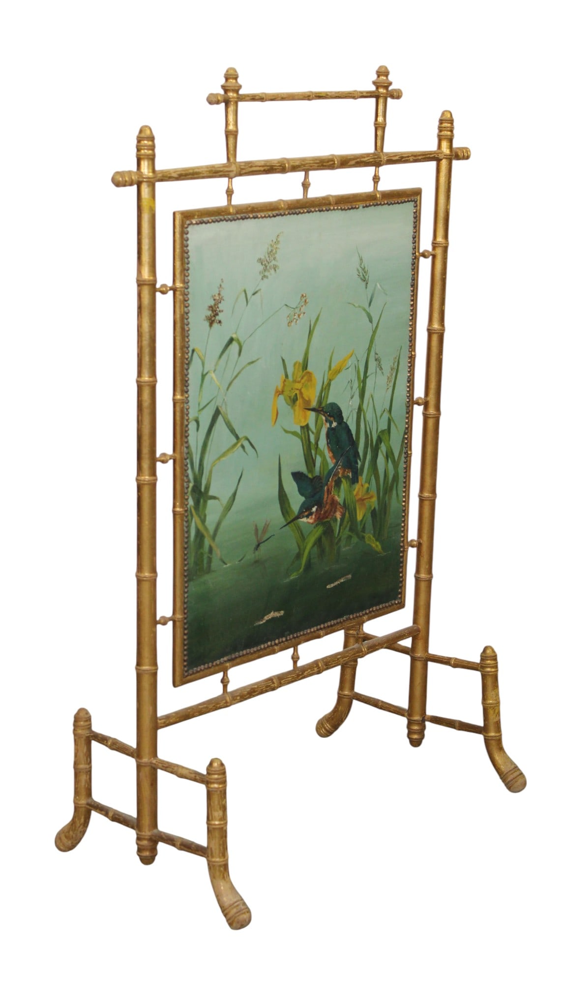 French faux bamboo giltwood screen with oil on canvas painting (1 of 10)
