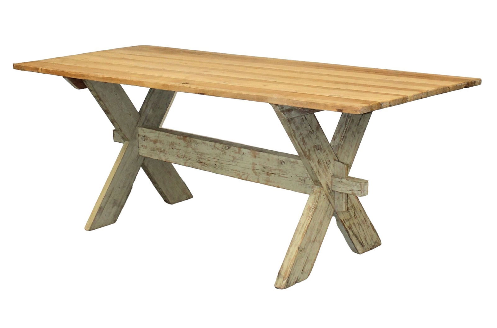 Swedish cross base dining table in pine with natural top and painted base (1 of 6)