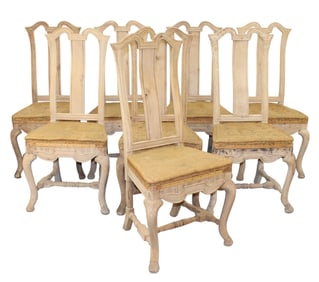 Set of 8 Swedish Rococo bleached oak chairs
