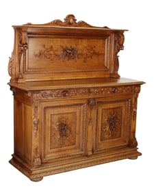 French buffet St Hubert in oak with relief carved grapes