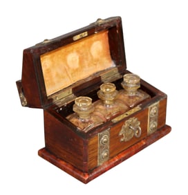 French perfume coffer dresser box with brass bands