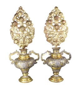 Pair of French brass over wood altar candle reflectors