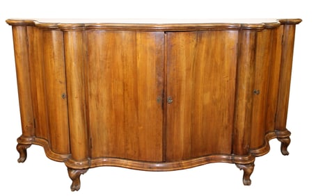 Italian serpentine front 4 door sideboard in walnut