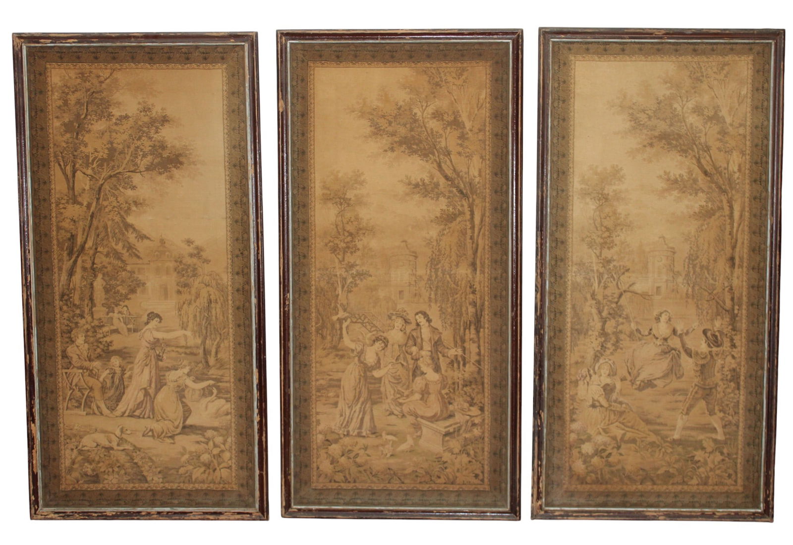 Lot of 3 monochromatic French woven tapestries depicting Bourgeois scenes (1 of 13)