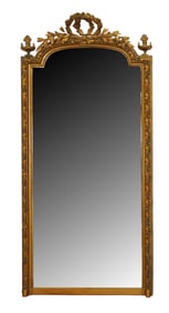 Large French Louis XVI style gilt mirror with double wreath crest