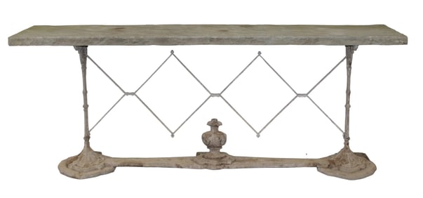 French console or sofa table with stone top