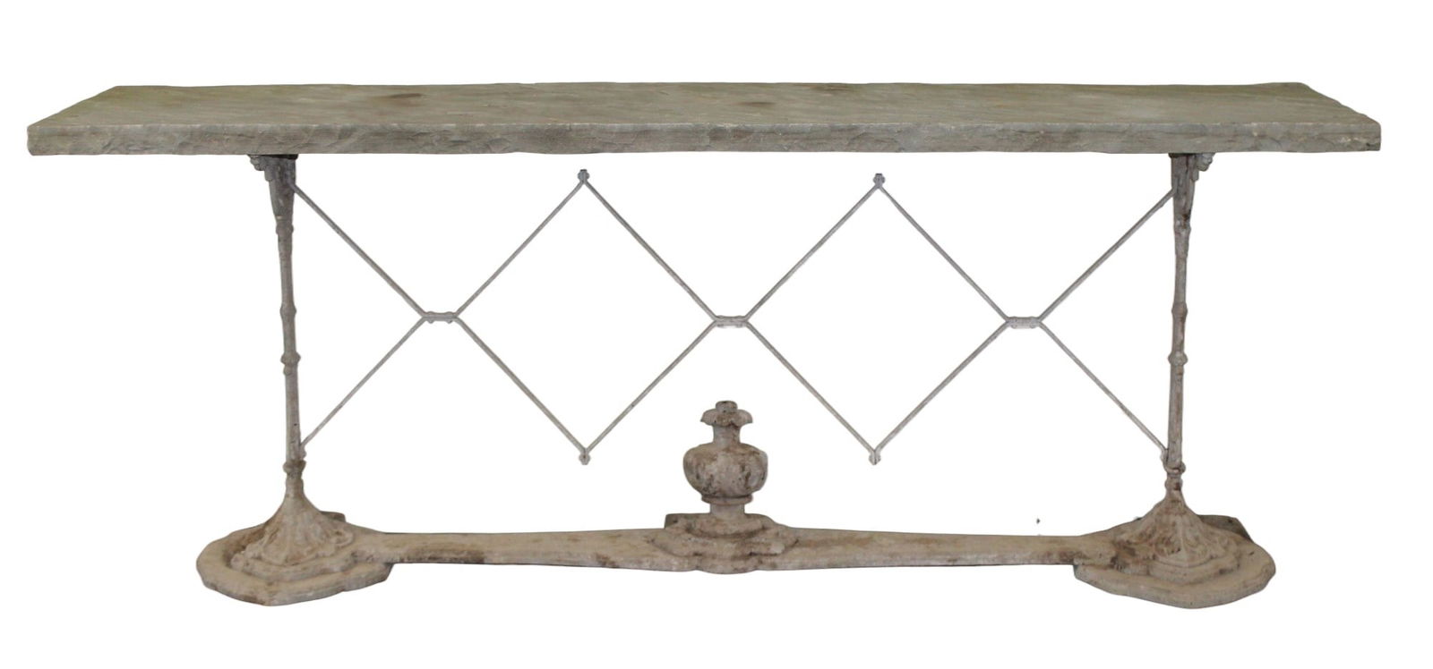 French console or sofa table with stone top: French console or sofa table with rough cut stone top. 30 1/2"h x 78 3/4"l x 19 7/8"w