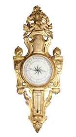 French Louis XVI gold leaf wall mount barometer
