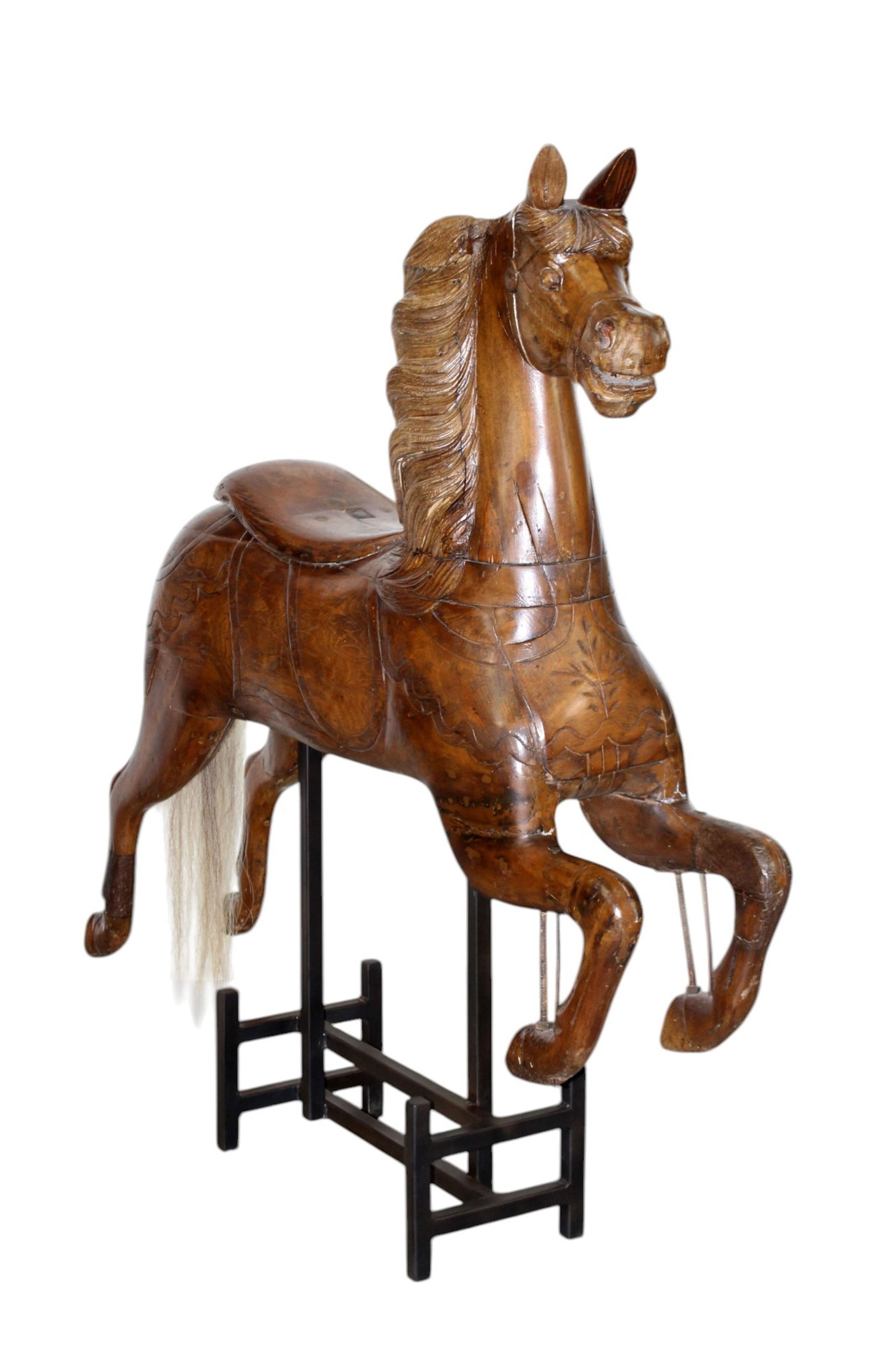 Italian 19th century hand carved horse mounted on iron stand (1 of 5)