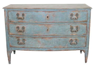 Italian painted 3 drawer bowfront commode