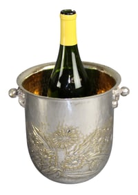 French Il Leone hammered silverplated ice bucket