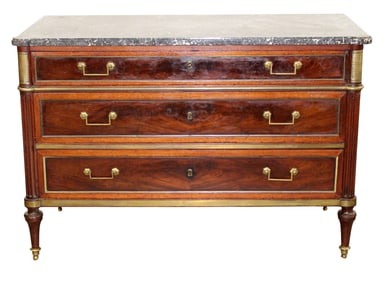 French Louis XVI style 3 drawer commode with marble top