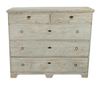 Swedish 2 over 3 reeded commode in painted pine
