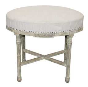 French Louis XVI style oval foot stool on fluted legs