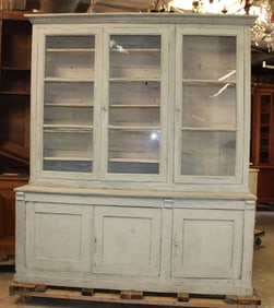 French Louis Philippe 3 door step back bookcase with painted finish
