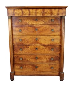 French Empire semainier chest in walnut with columns