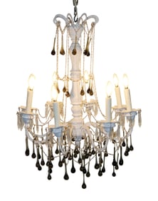 8 arm chandelier with smokey glass drops and floral bobeches