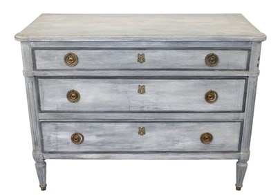 French Louis XVI style 3 drawer commode with painted finish