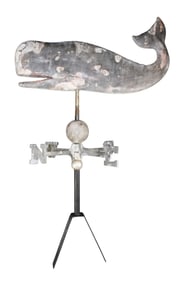 Whale weathervane in zinc on iron base