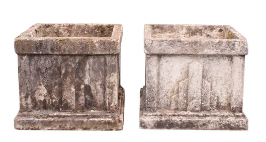 Pair of French Art Deco cut stone garden planters