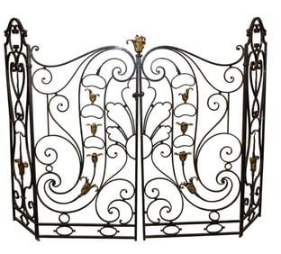 Pair of French scrolled iron garden gates