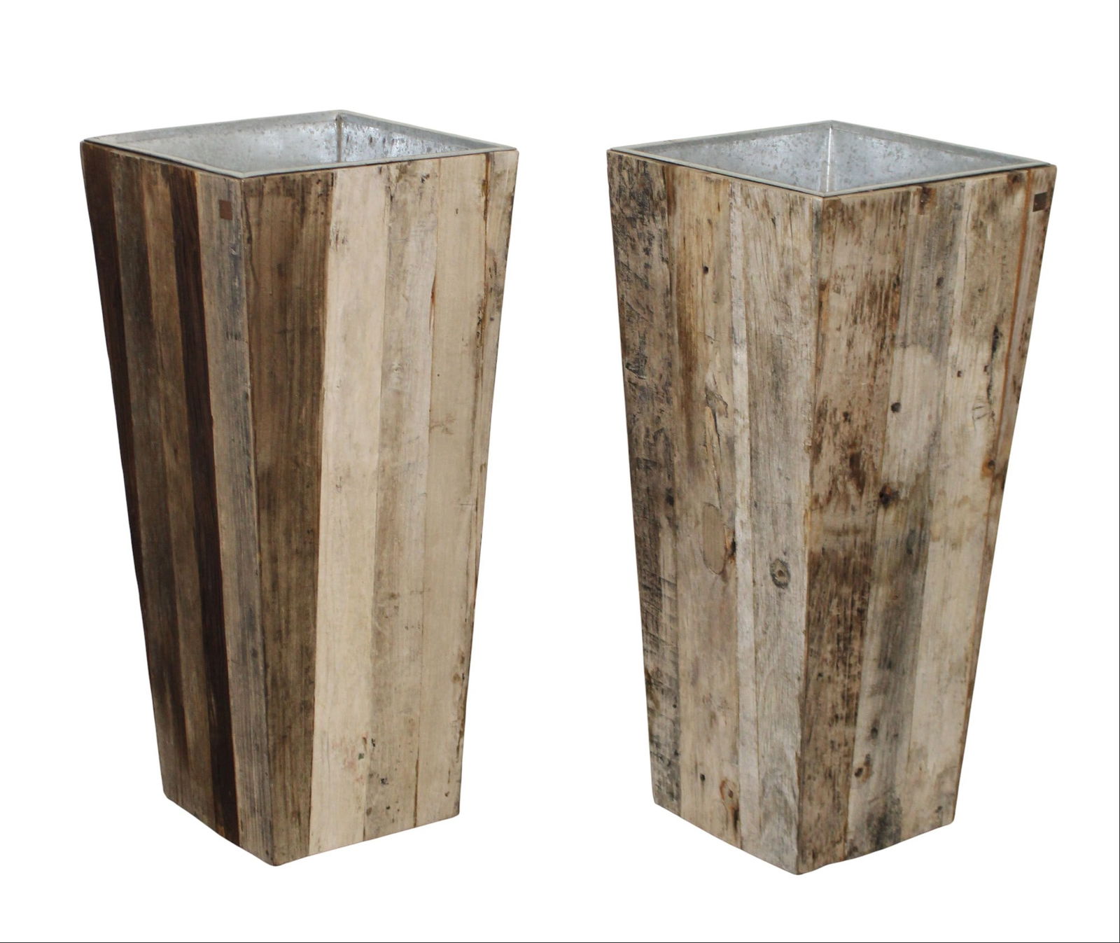 Pair of tall garden planters in reclaimed barn wood with tin lining (1 of 9)