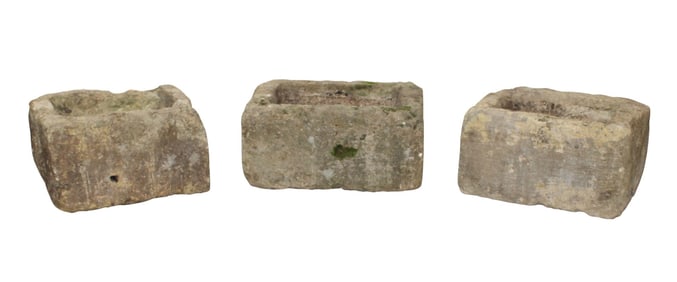 Lot of 3 French cut stone trough planters