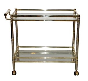 French brass & glass rolling bar cart