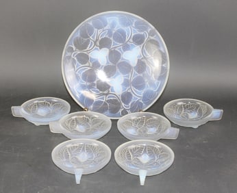 Arrers France opalescent glass footed bowl with 6 small dishes