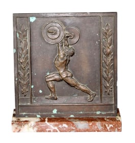 Raymon Tschudin French bronze relief plaque of body builder