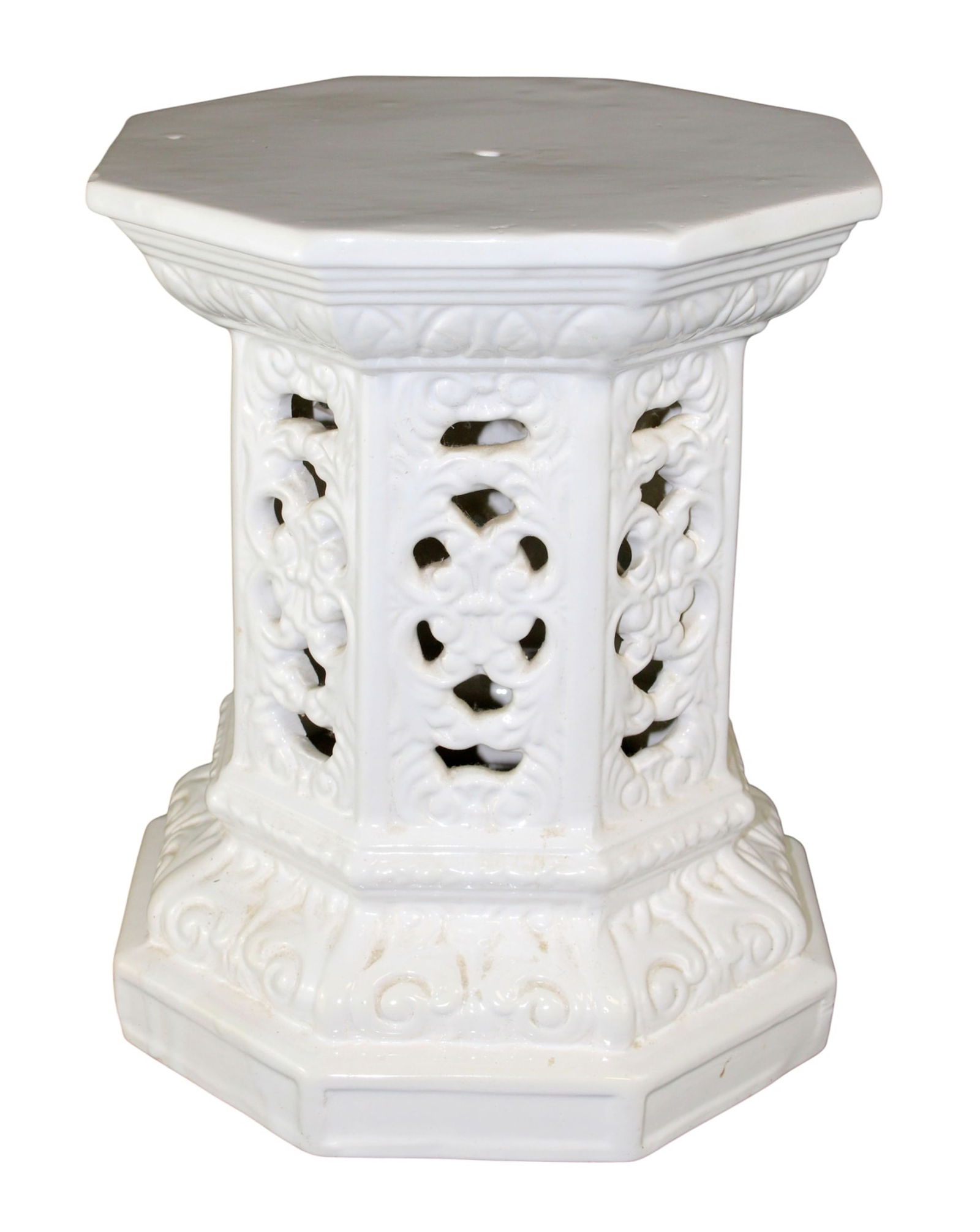 White ceramic octagonal garden stool (1 of 6)