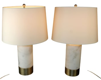 Pair of marble cylinder lamps