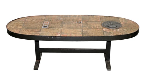 French mid century Barrois for Vallauris tile and iron coffee table