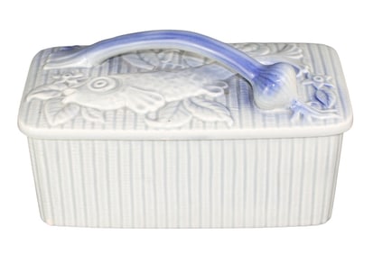 French Majolica blue and white ceramic fish tureen