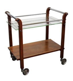 French rolling bar cart with glass shelf