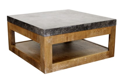 Arhaus square coffee table in oak with marble top