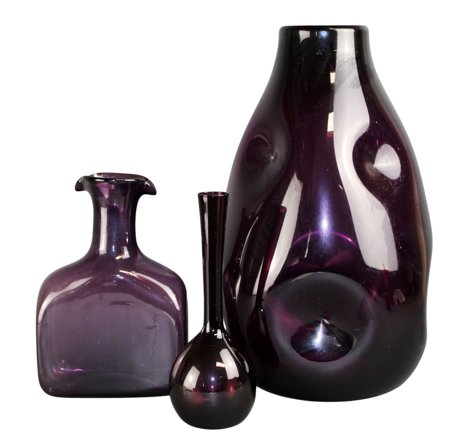 Lot of 2 Blenko and 1 Carlsson purple glass vases (1 of 6)