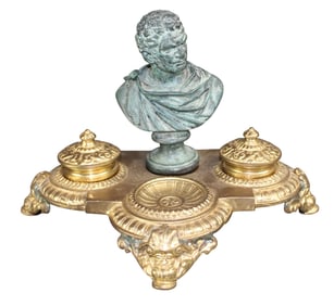 Maitland Smith bronze inkwell with classical bust
