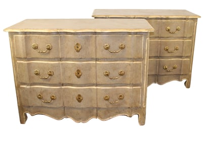 Pair of Louis XIV style 3 drawer commodes