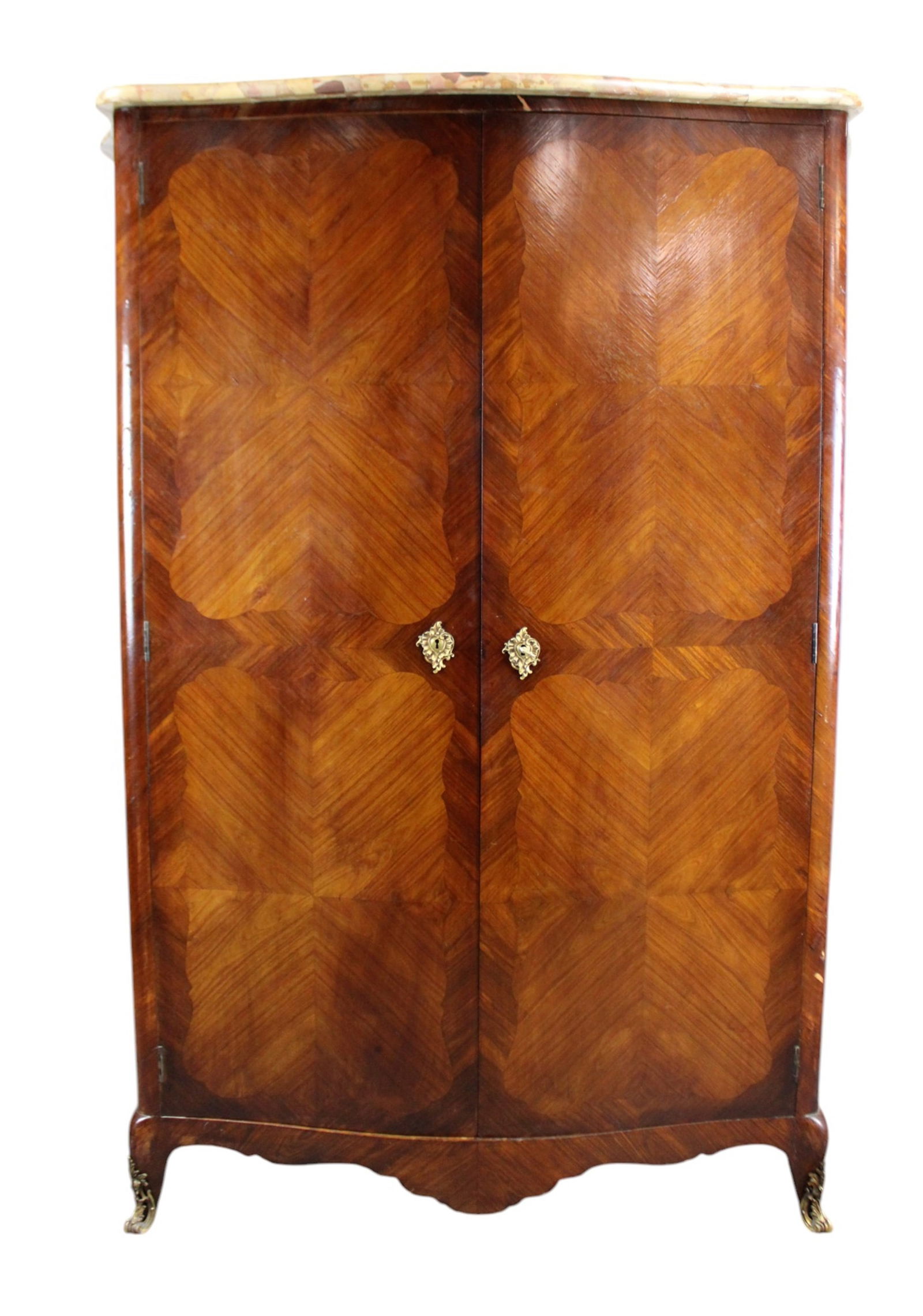 French Louis XV style 2 door marquetry cabinet with marble top (1 of 11)