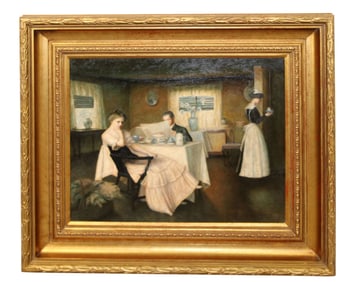 Oil on canvas painting Interior scene after William McGregor Paxton