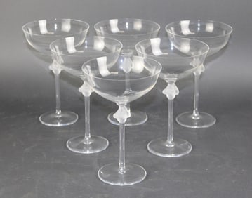 Set of 6 Lalique crystal Roxanne coupes