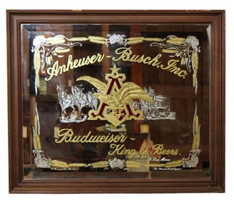 Anheuser Busch Budweiser reverse on glass pub mirror