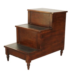 English bed steps in mahogany with tooled leather steps