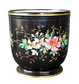 French porcelain cache pot painted with flowers