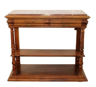 French tiered server in walnut with marble top