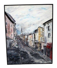 French oil on canvas painting of Villefranche-sur-Saone