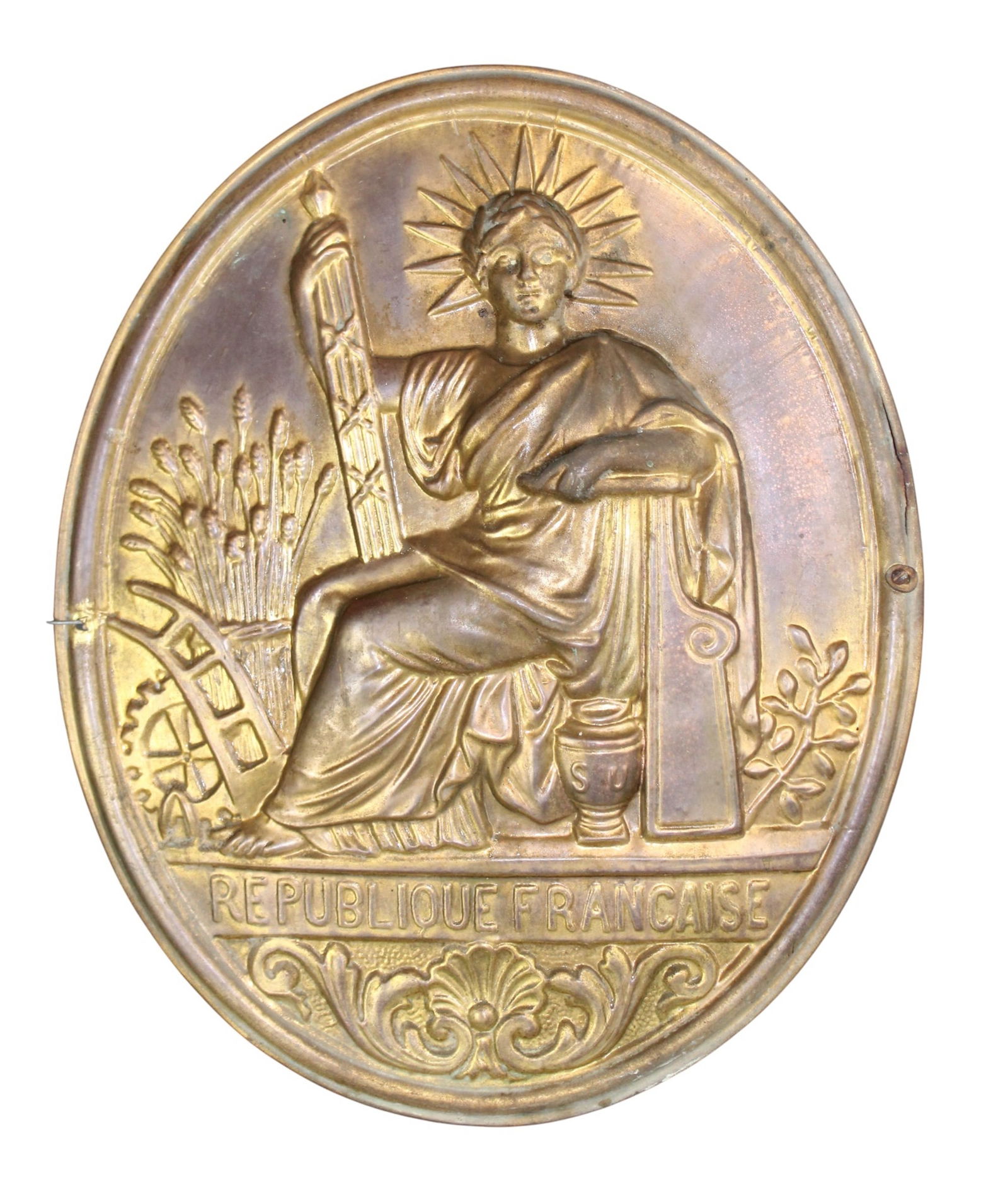 French embossed brass notary plaque with Marianne (1 of 7)